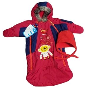 NWT Gagou Tagou Kids Monkey Ski School Pram with Matching Hat ~0/12 M